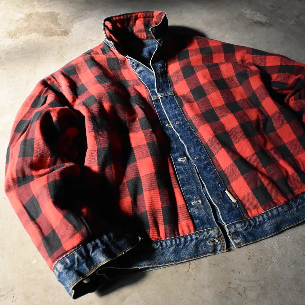 90's Levi's 70417-0814 ブロックチェックライナー デニムジャケット USA製 240419