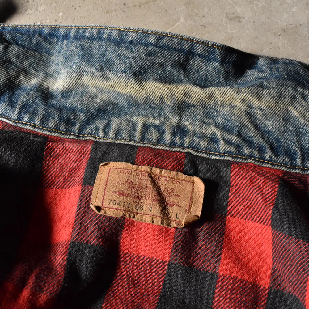 90's Levi's 70417-0814 ブロックチェックライナー デニムジャケット USA製 240419