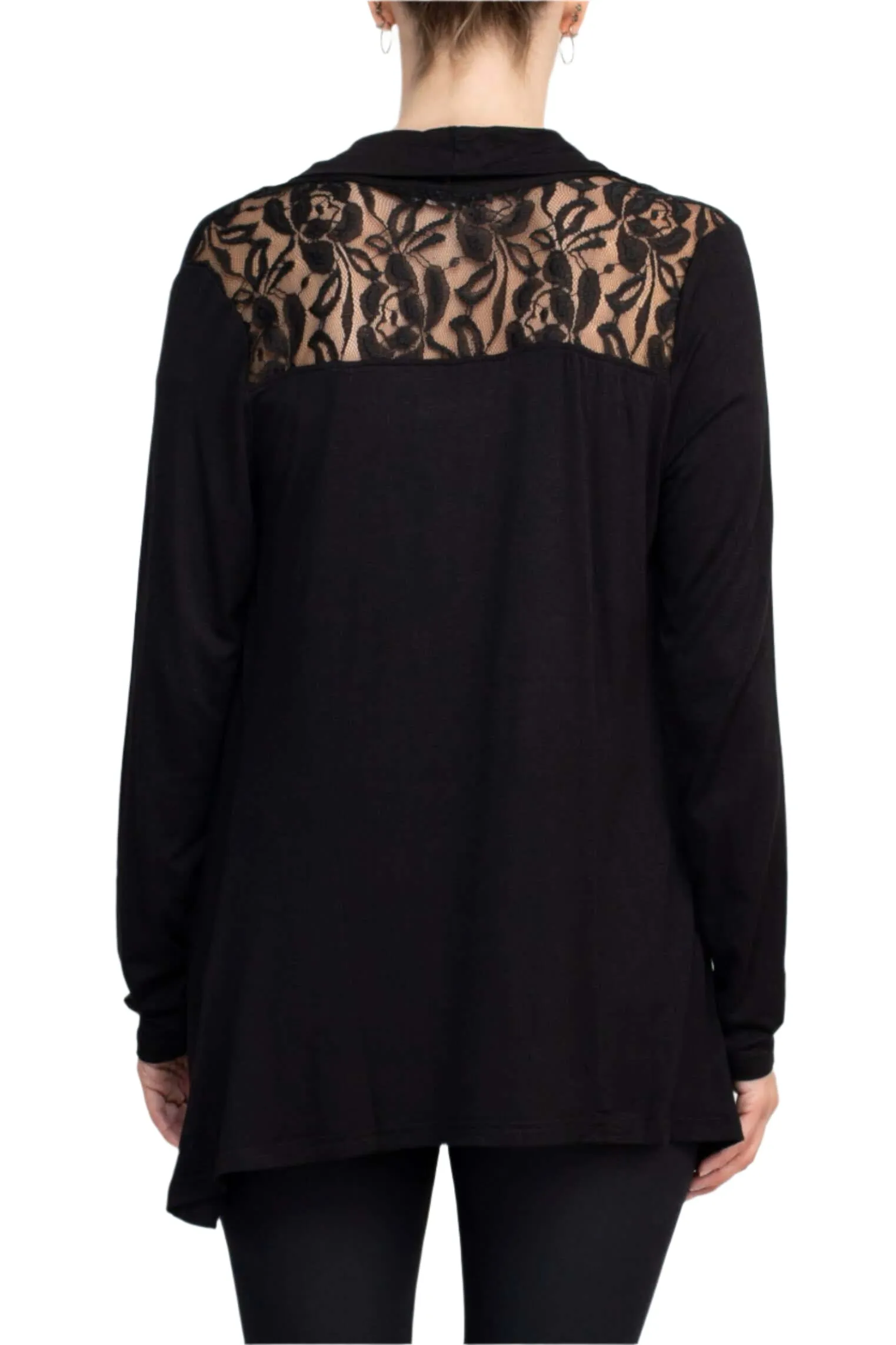 Anne Rose Open Front Long Sleeve Embroidered Back Jersey Jacket