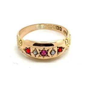 Antique Victorian 1888 Ruby Garnet 9ct Gold Star Ring