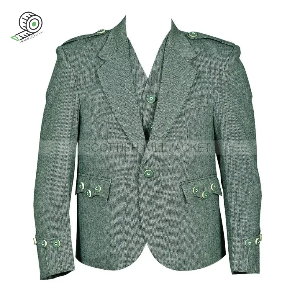 Argyle Kilt Jacket in Lovat Green Tweed with Vest Five Buttons