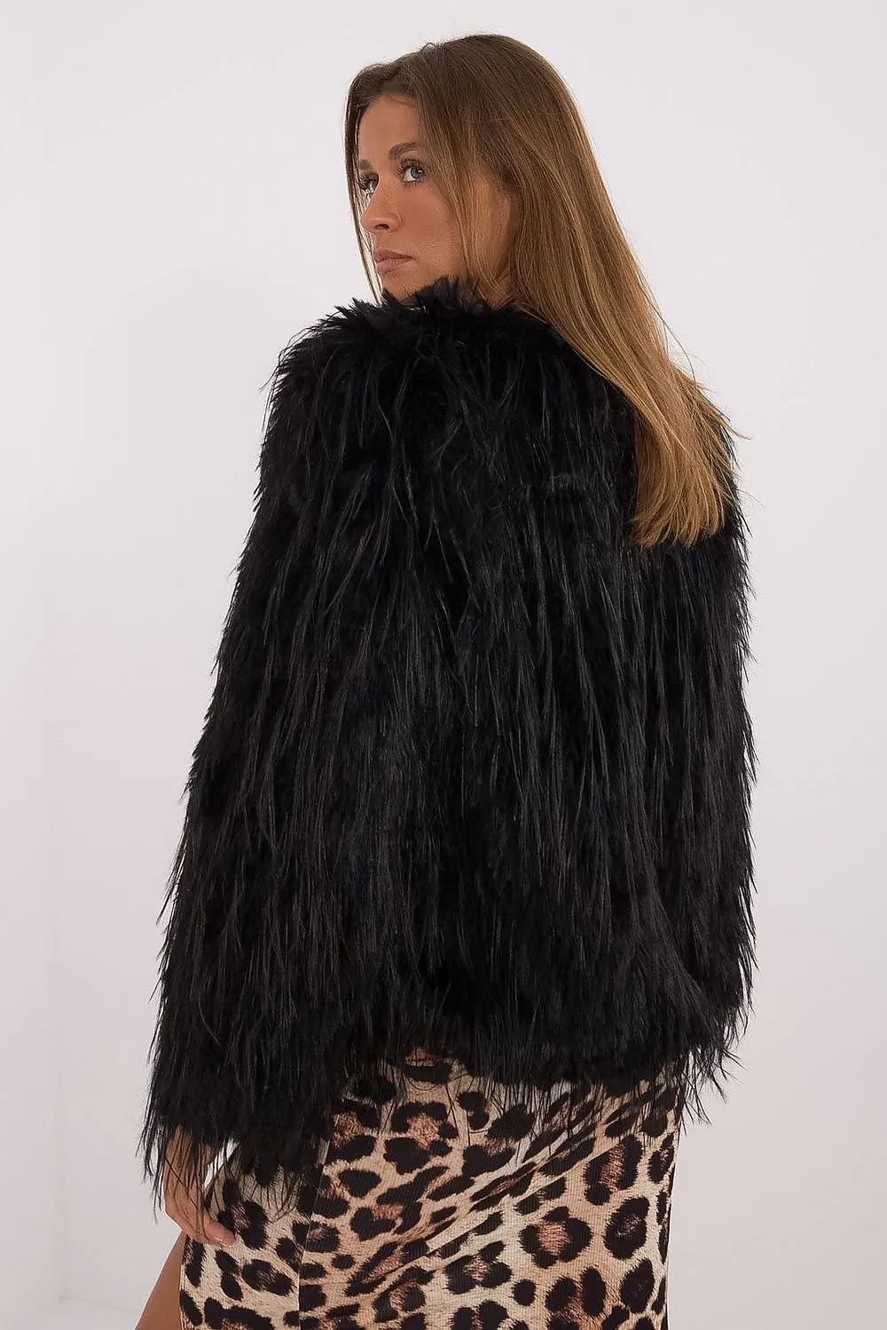 AT Faux Feather Fuzzy Jacket