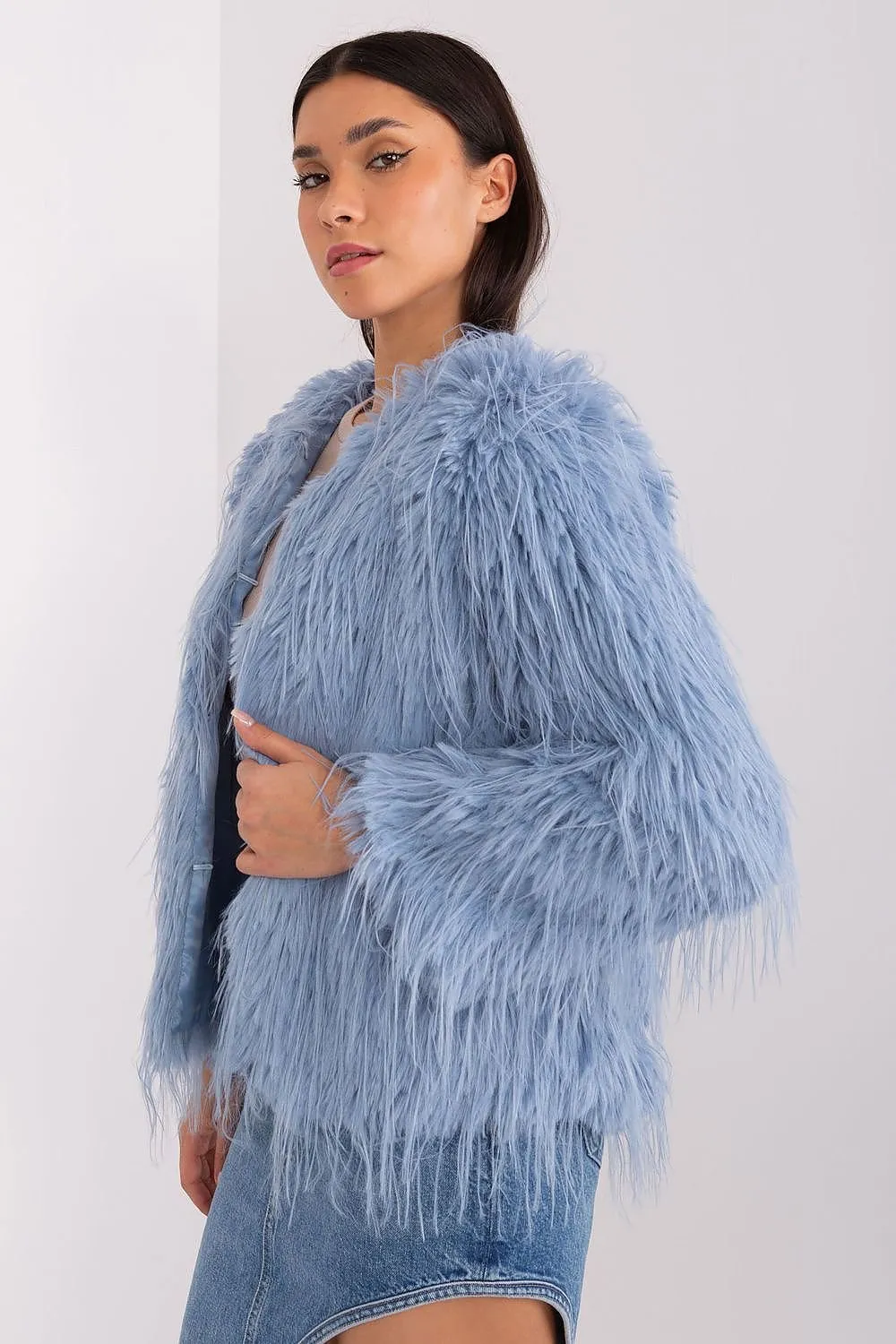 AT Faux Feather Fuzzy Jacket