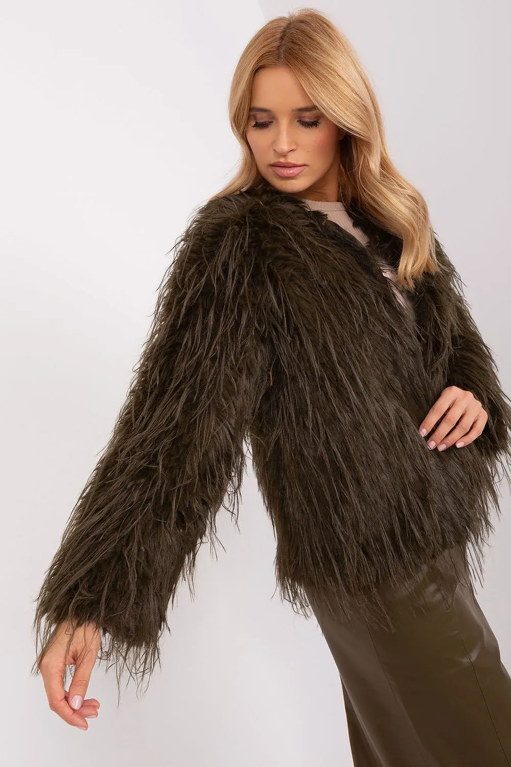 AT Faux Feather Fuzzy Jacket