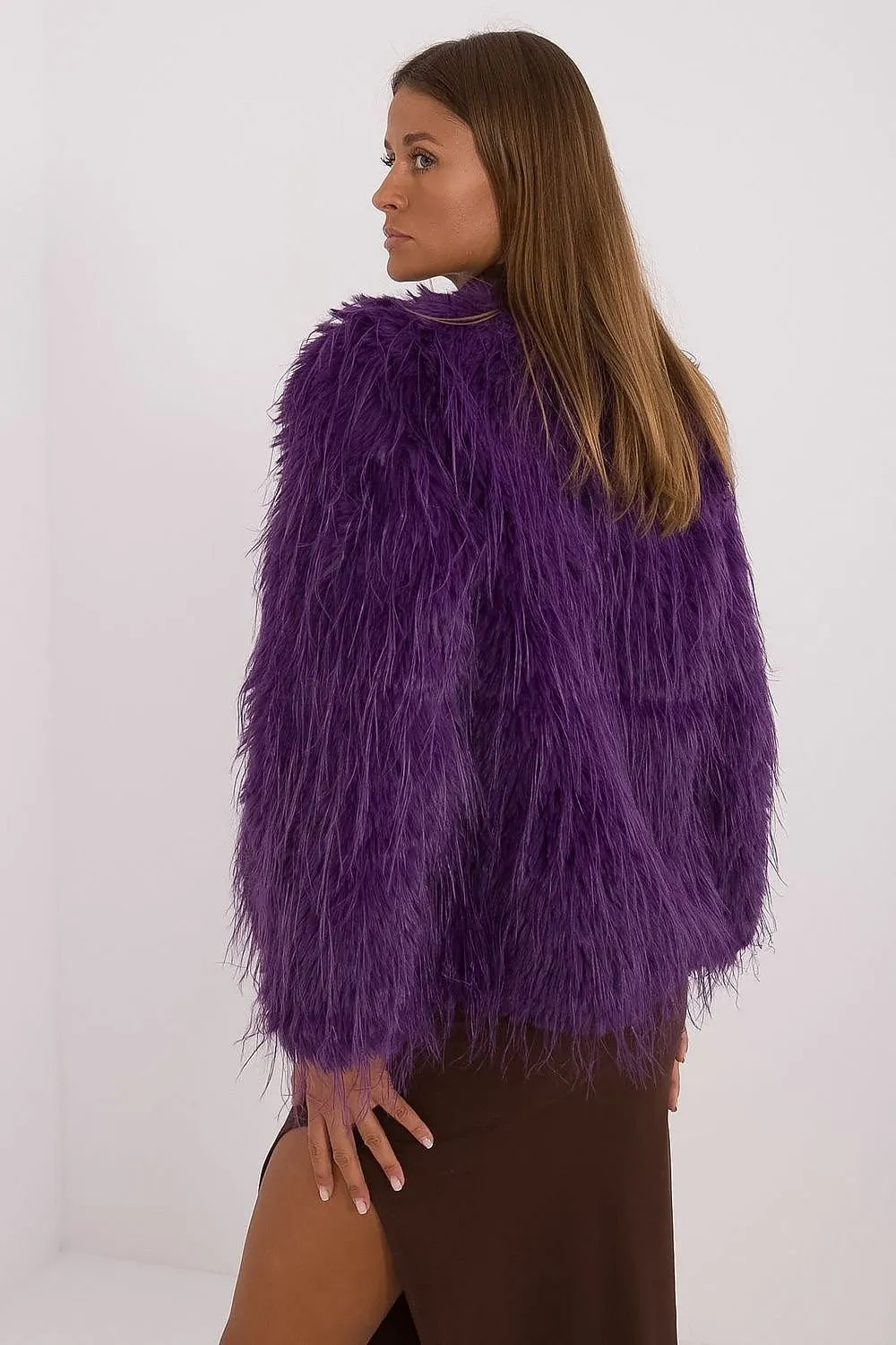 AT Faux Feather Fuzzy Jacket