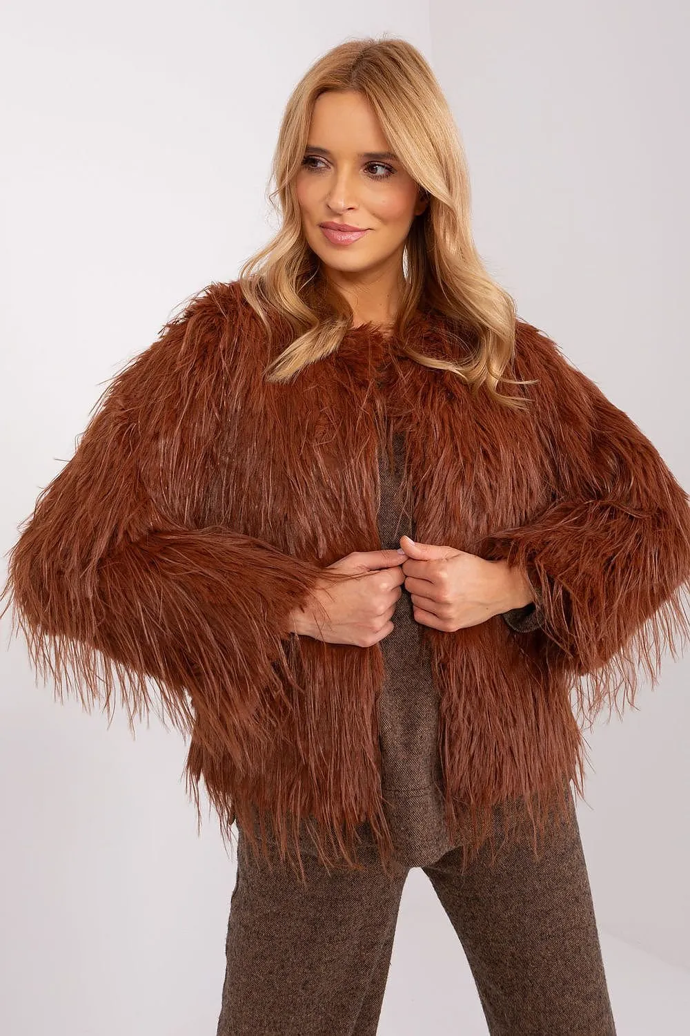 AT Faux Feather Fuzzy Jacket