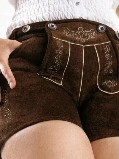 Bavarian Lederhosen Ladies Short Ina Chocolate Brown