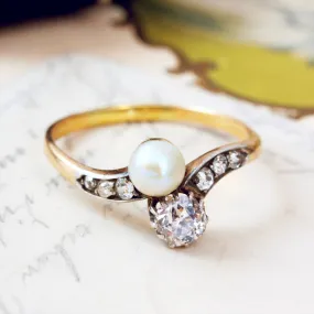 Beauteous Antique Pearl and Diamond Crossover Ring