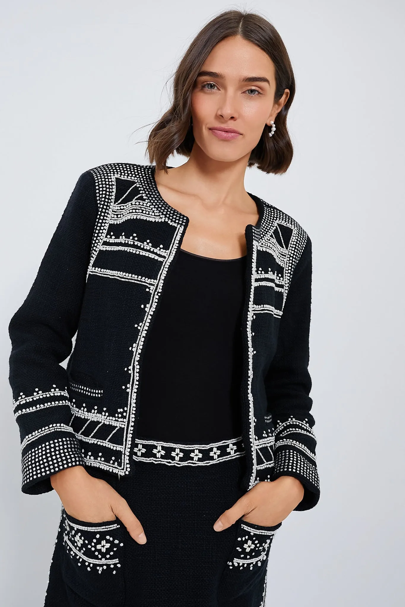 Black Mille Embroidery Long Sleeve Jacket