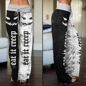 Black White Horror Smile High-waisted Wide Leg Pants