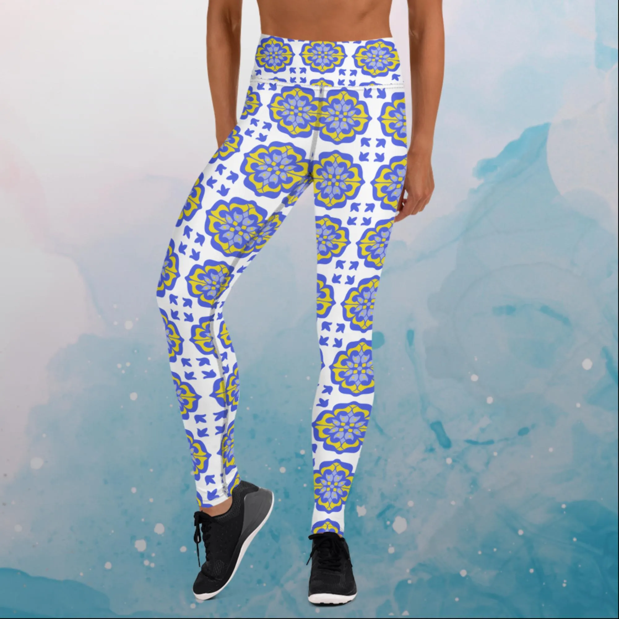 Blue and White Mosaic Leggings