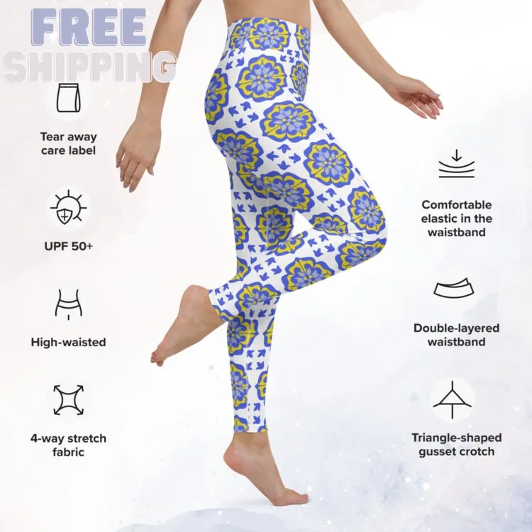 Blue and White Mosaic Leggings