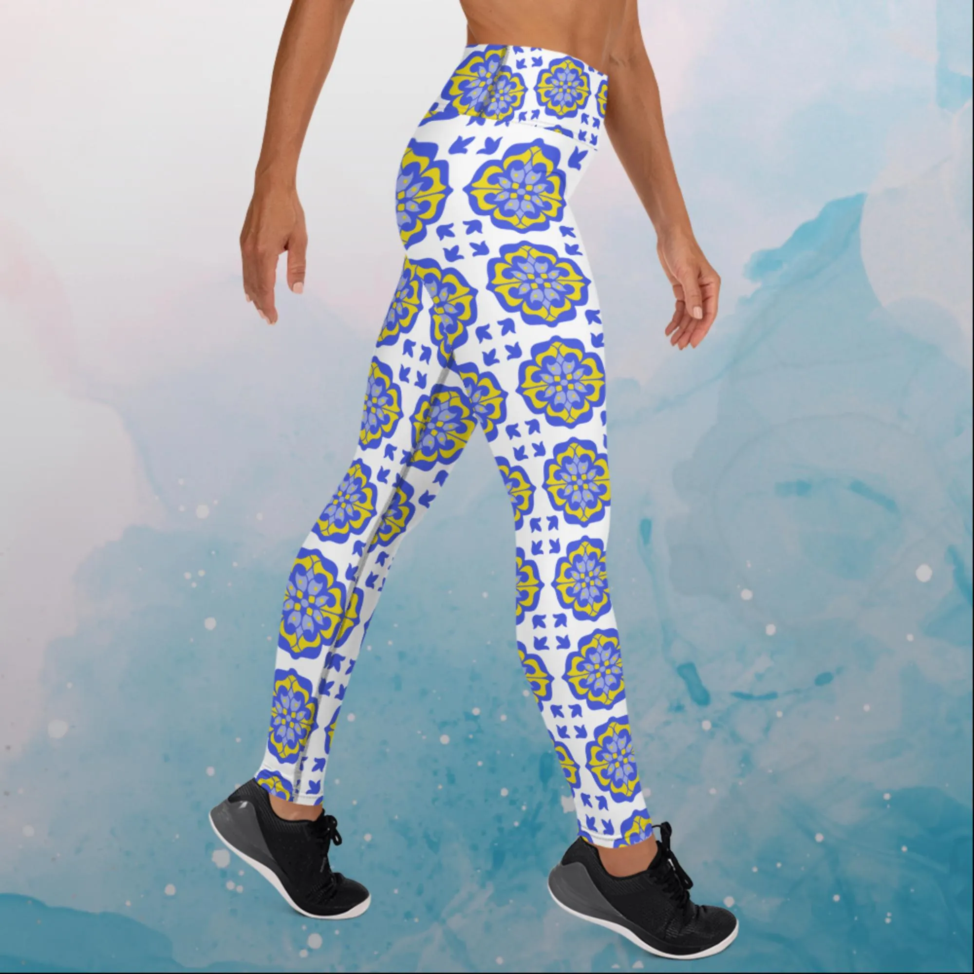 Blue and White Mosaic Leggings