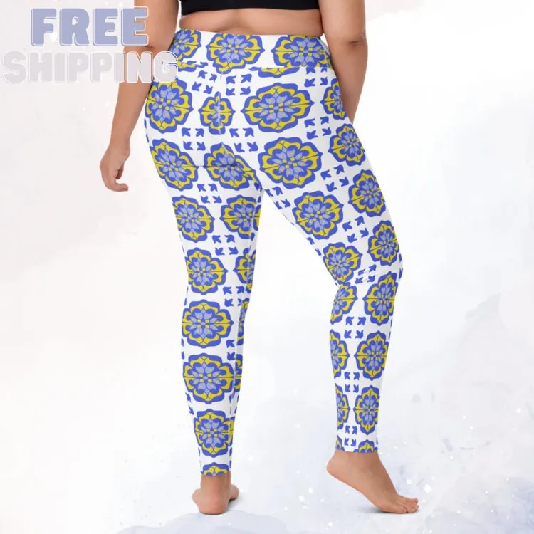 Blue and White Mosaic Leggings