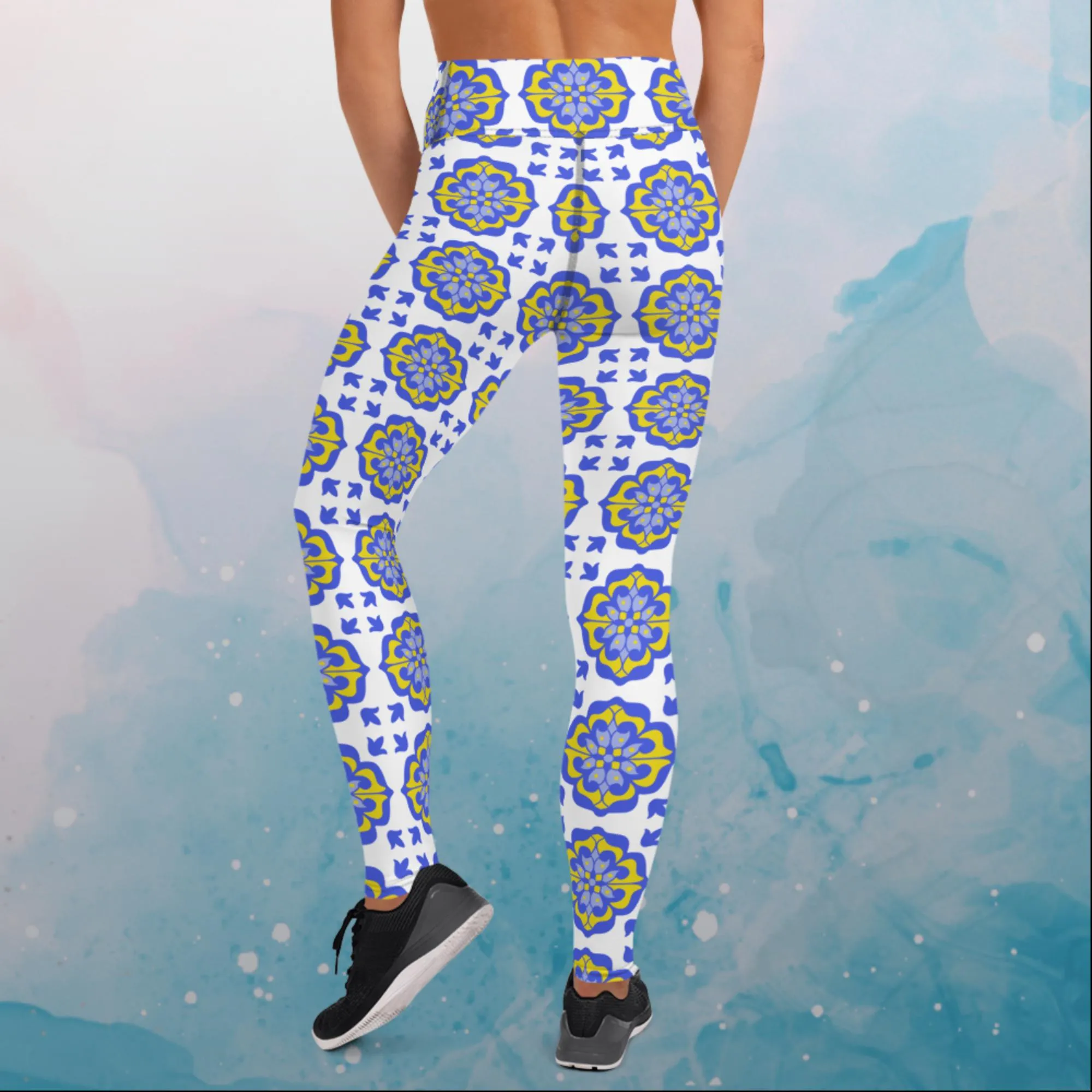 Blue and White Mosaic Leggings