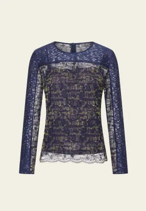 Blue Jacquard Lace Top