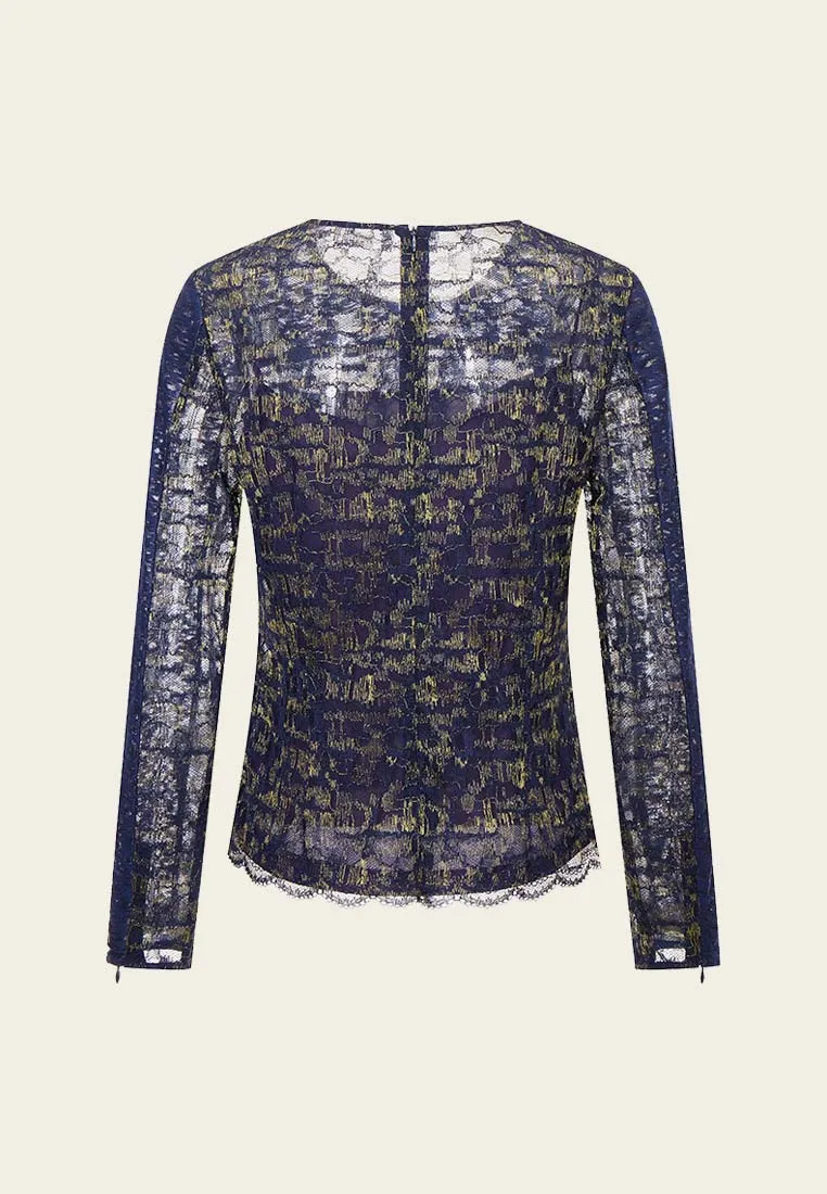 Blue Jacquard Lace Top