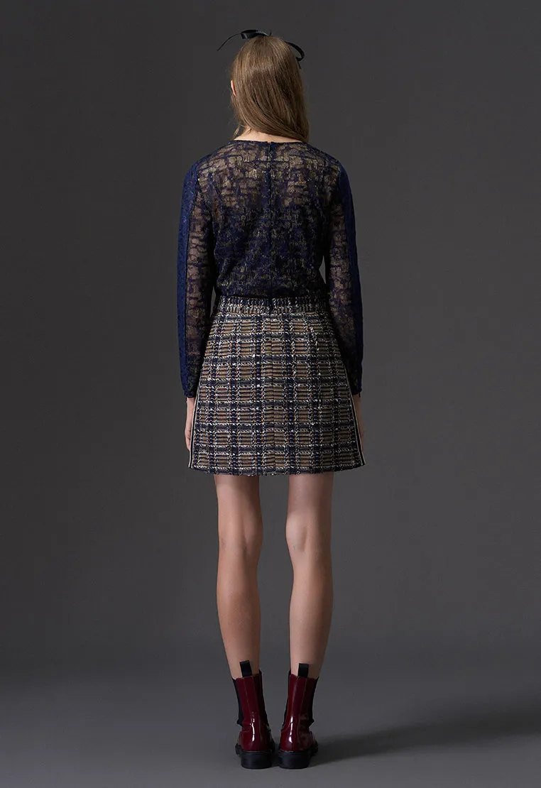 Blue Jacquard Lace Top