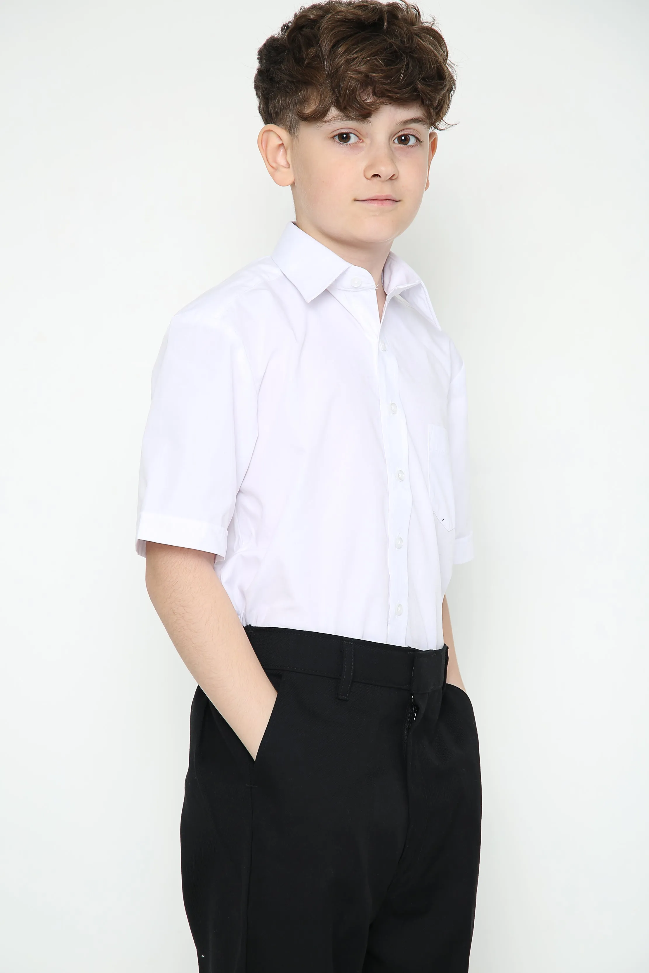 Boys White Slim Fit Short Sleeve School Uniform Polycotton Shirt Sizes 3 to 18