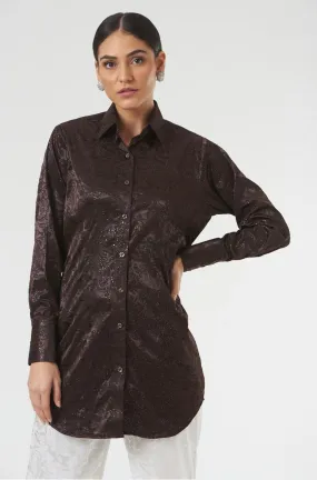 Brown shimmer long shirt for Women