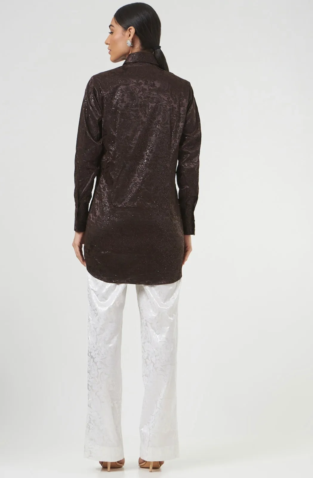 Brown shimmer long shirt for Women