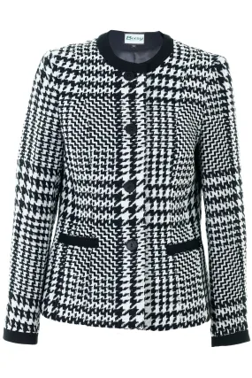 Busy Clothing Women Navy and White Houndstooth Pattern Jacket with Round Neck