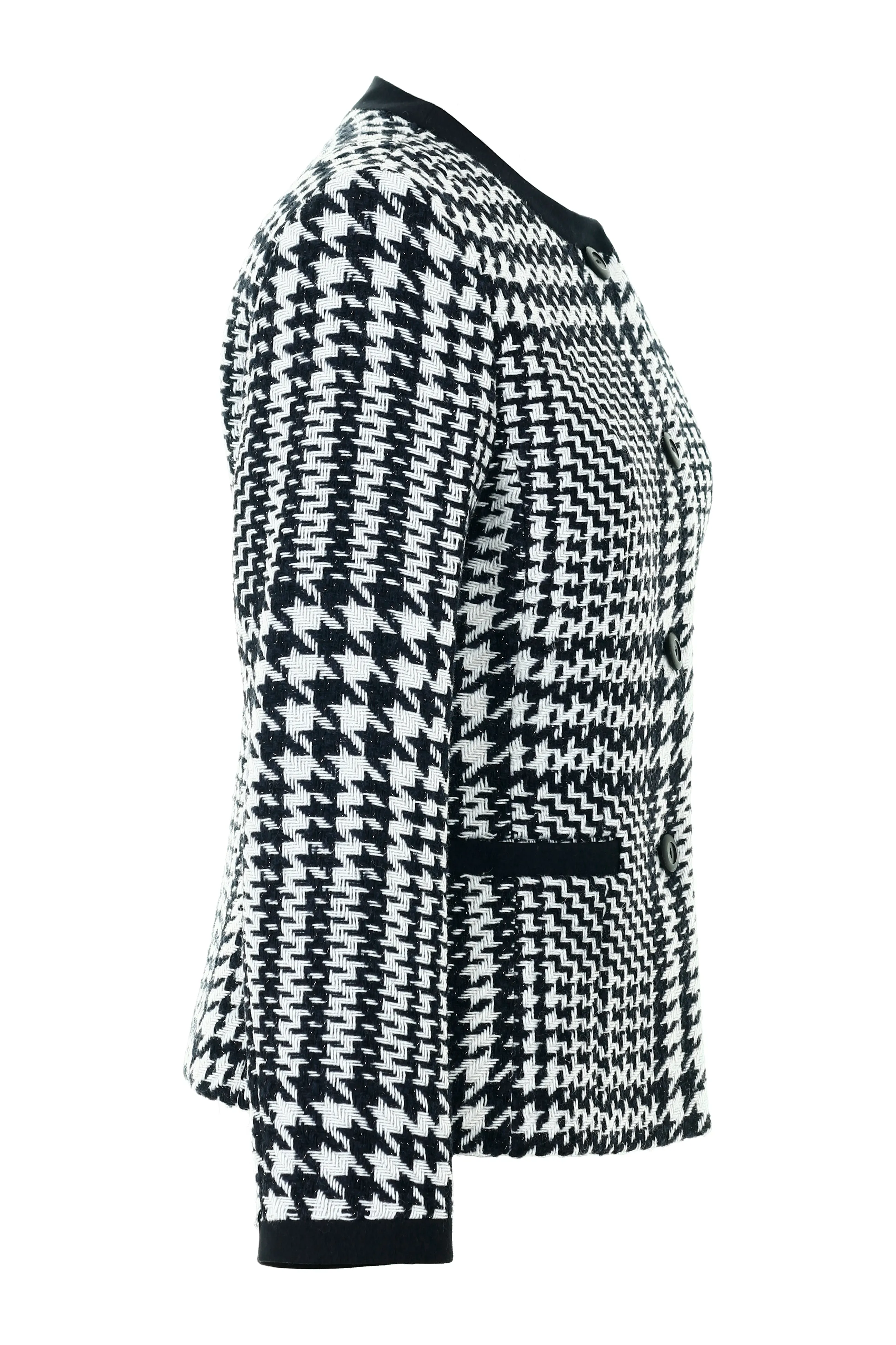 Busy Clothing Women Navy and White Houndstooth Pattern Jacket with Round Neck