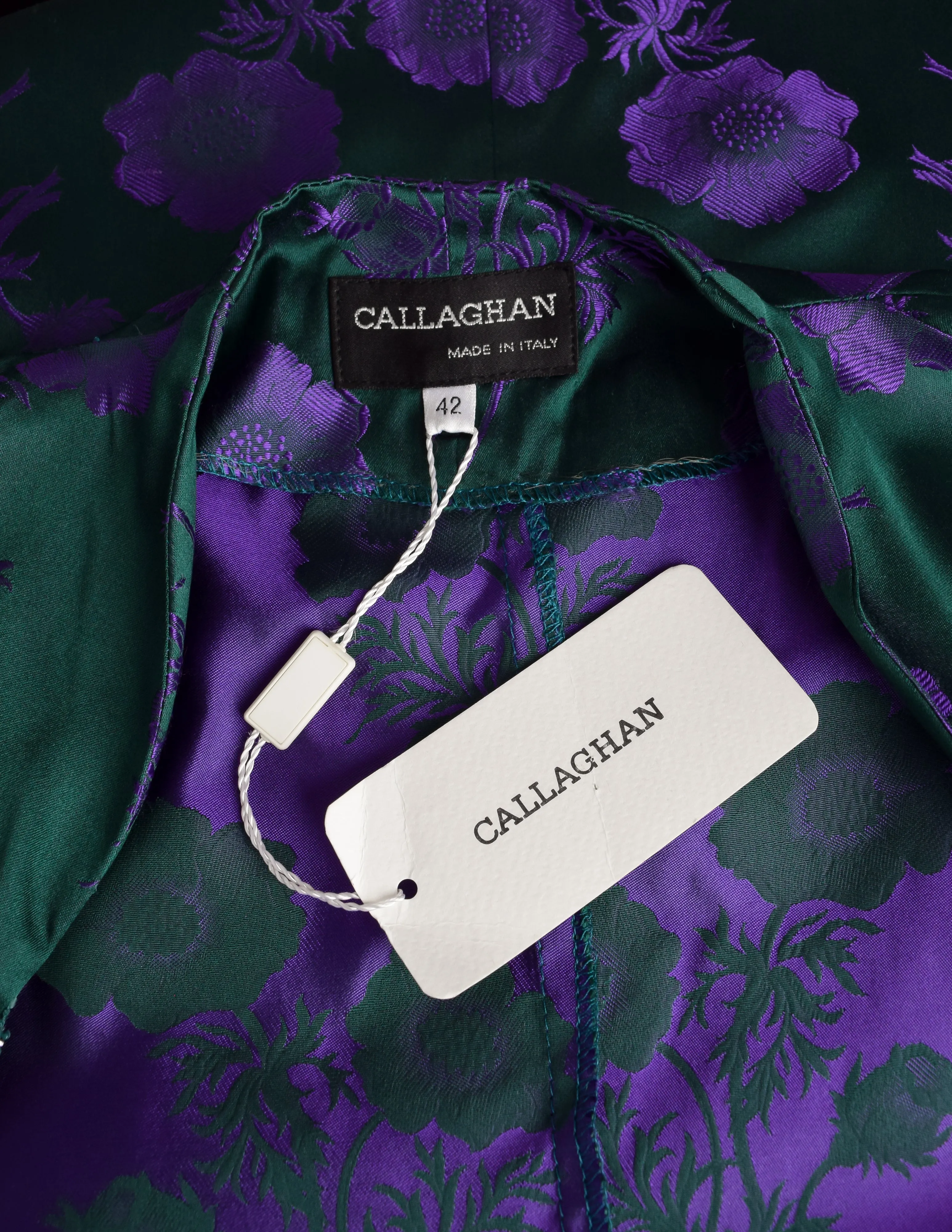 Callaghan by Scott Crolla Vintage SS 1997 Green Purple Floral Brocade Silk Satin Jacket