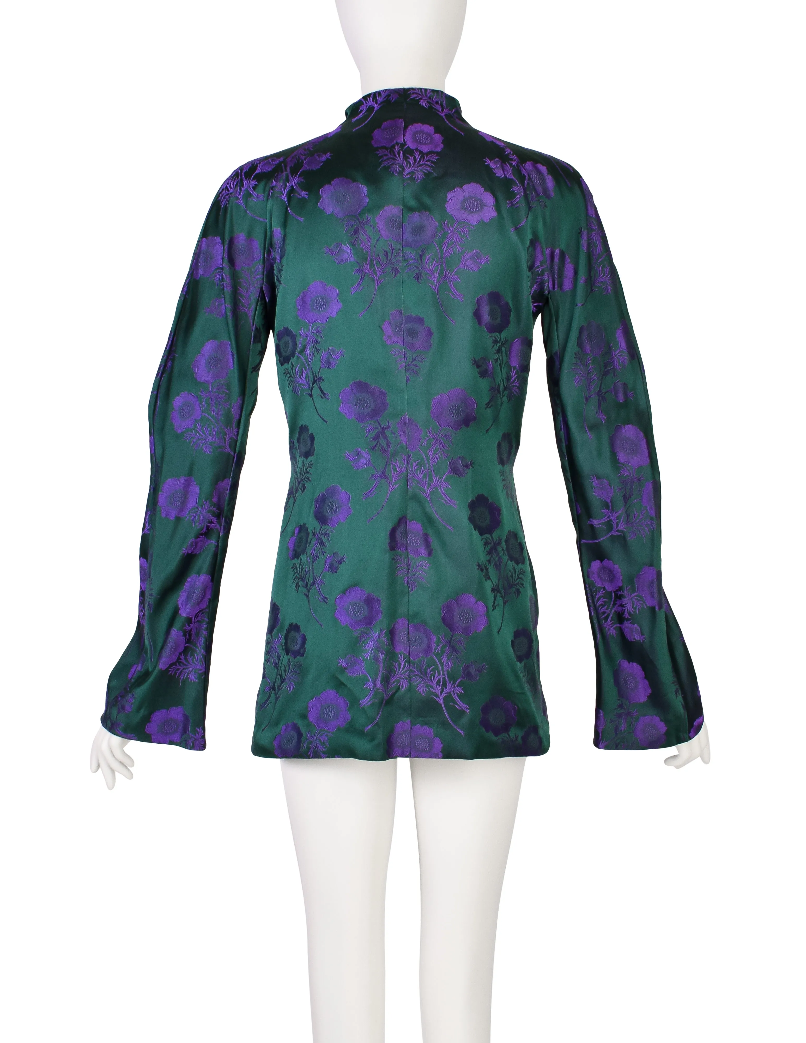 Callaghan by Scott Crolla Vintage SS 1997 Green Purple Floral Brocade Silk Satin Jacket