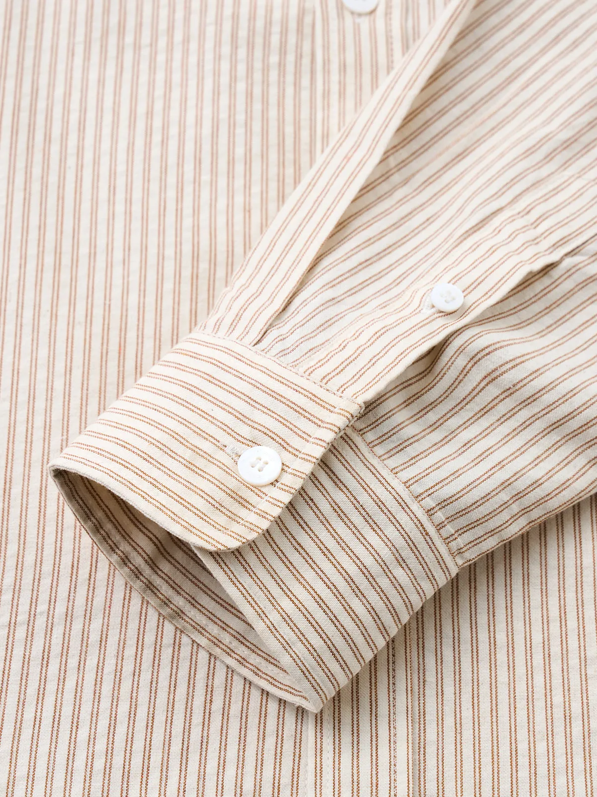 Casual Khaki Striped Double-Pocket Cotton Shirt