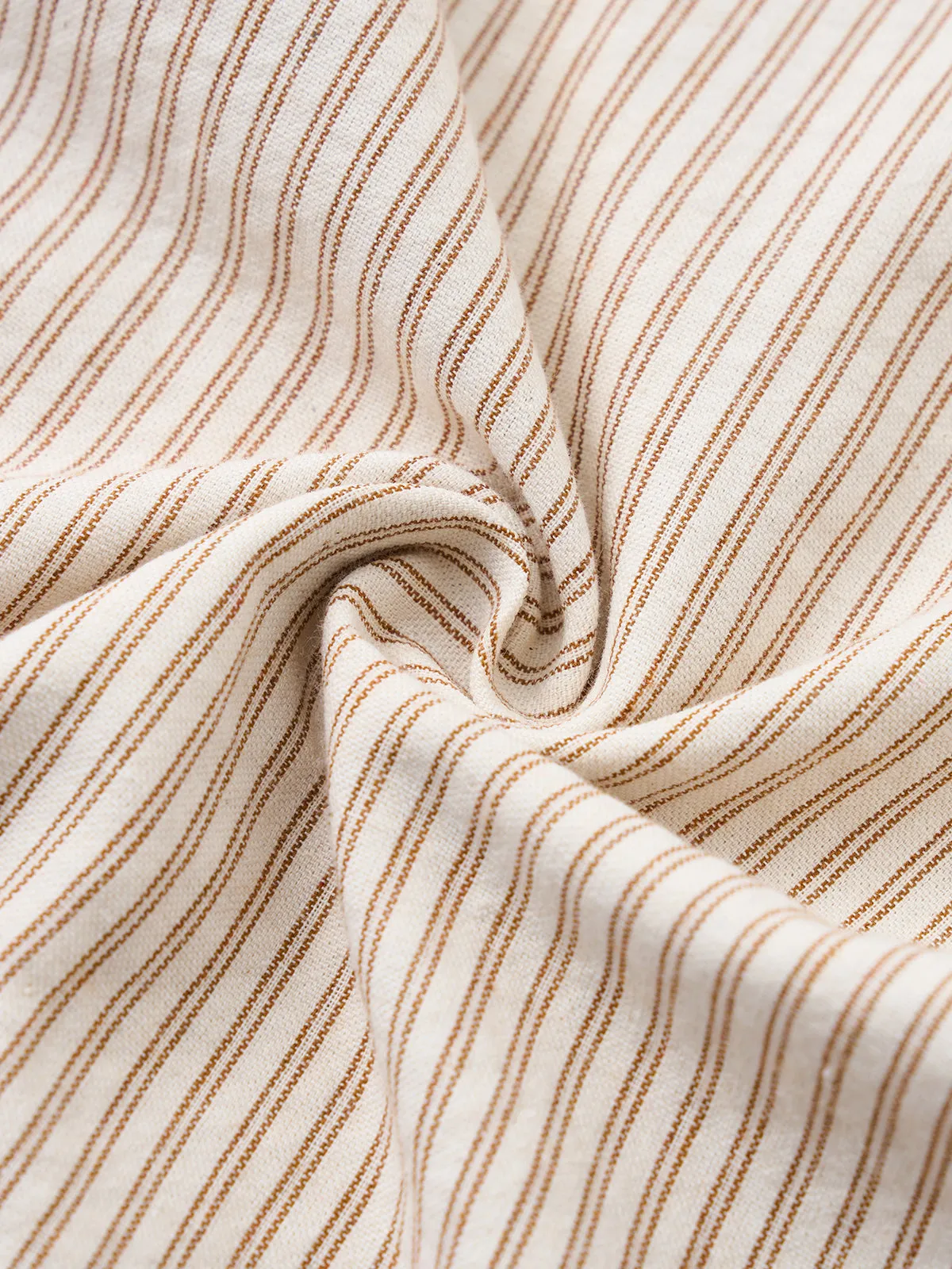 Casual Khaki Striped Double-Pocket Cotton Shirt