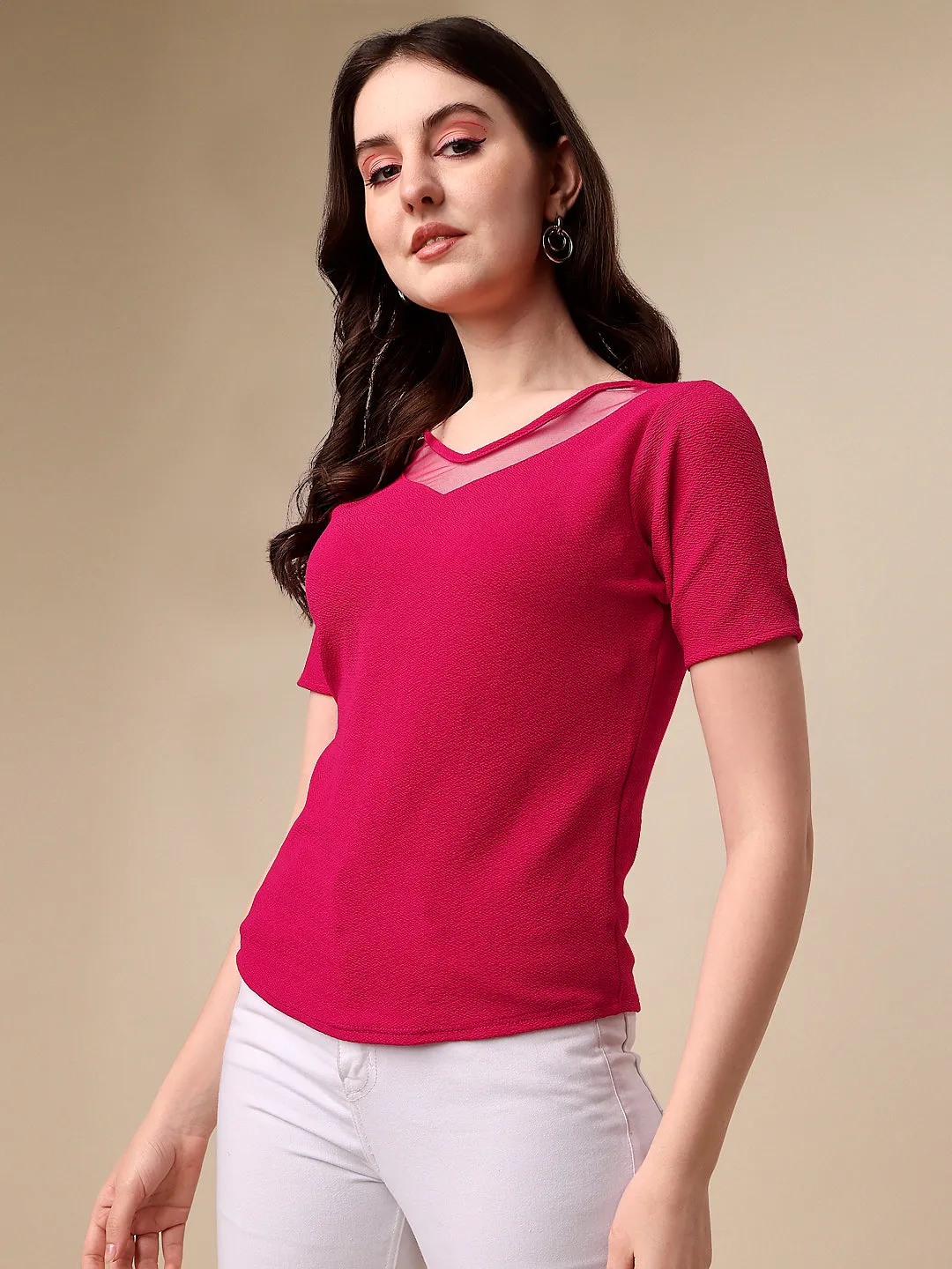 Casual Regular Sleeves Solid Women Pink Top