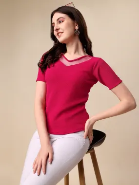 Casual Regular Sleeves Solid Women Pink Top