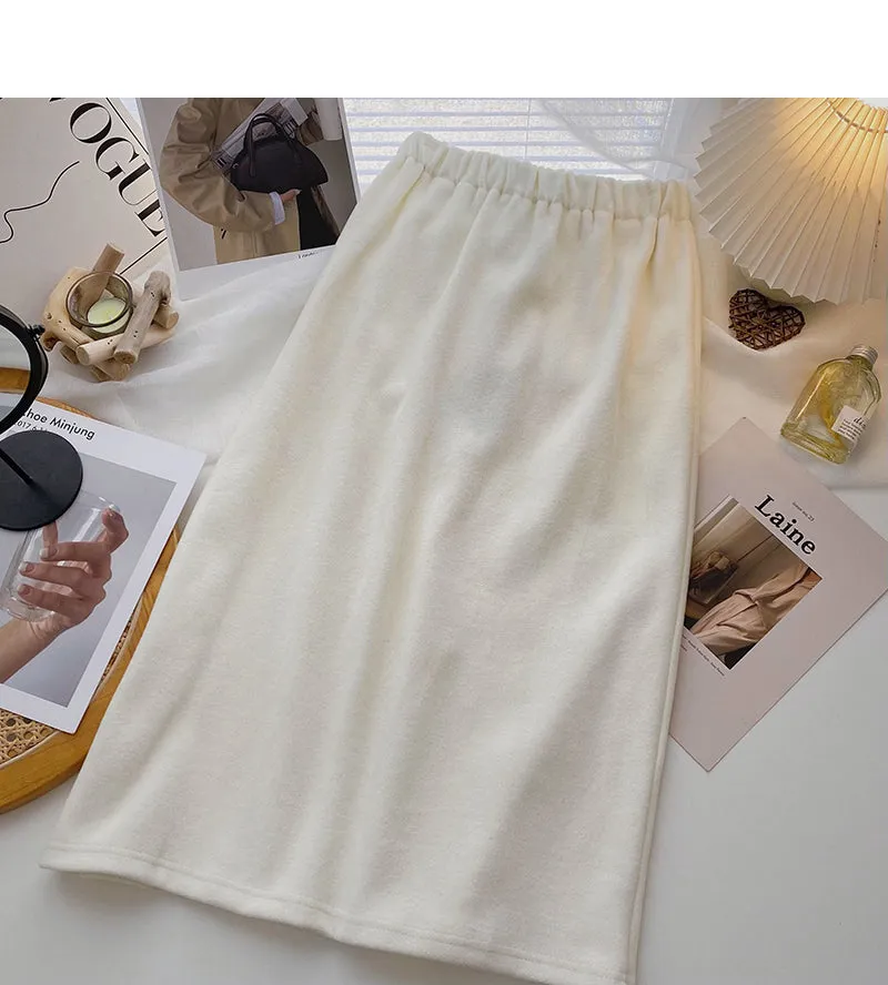 Casual solid color design high waist split skirt  5782