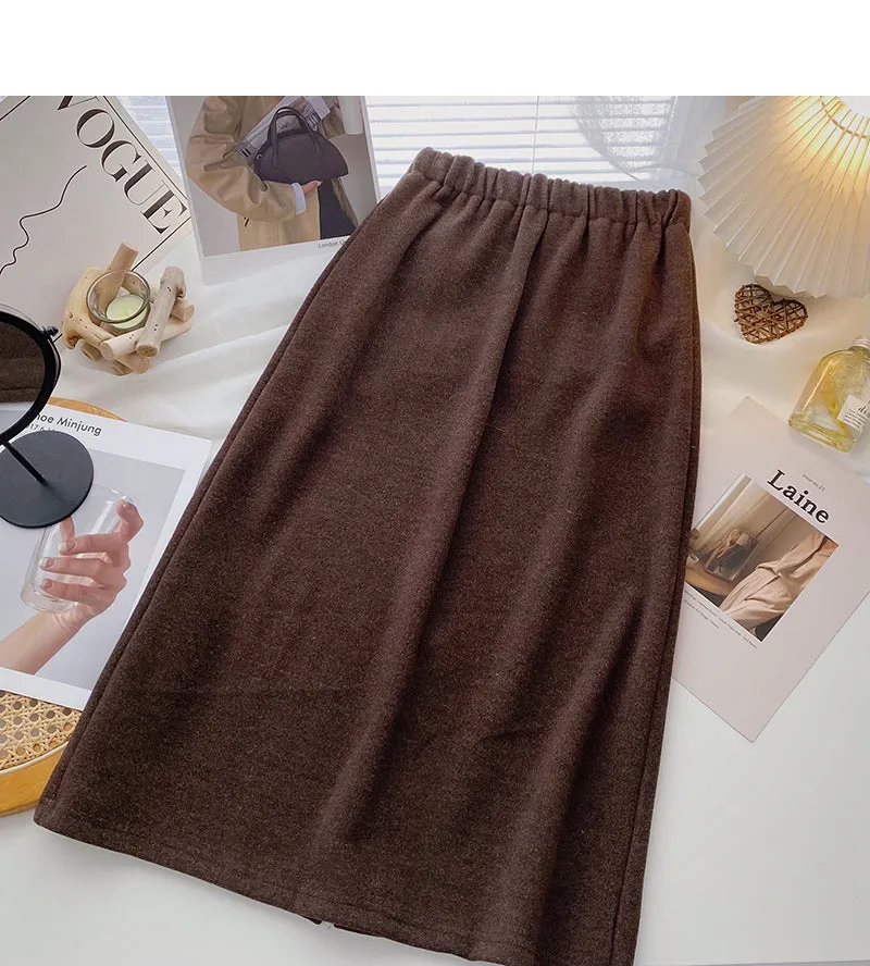 Casual solid color design high waist split skirt  5782