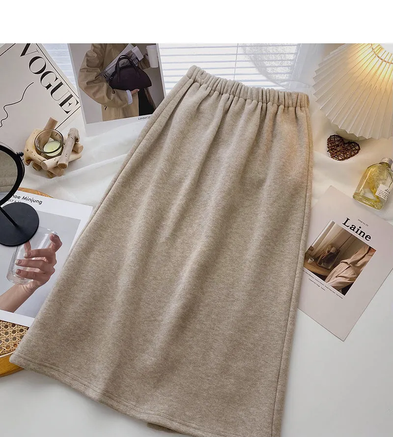 Casual solid color design high waist split skirt  5782