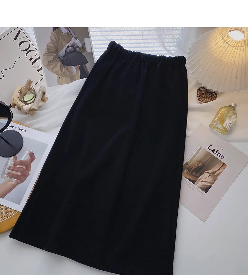 Casual solid color design high waist split skirt  5782