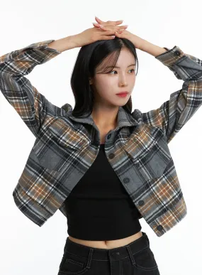 Checkered Crop Button Jacket OD307