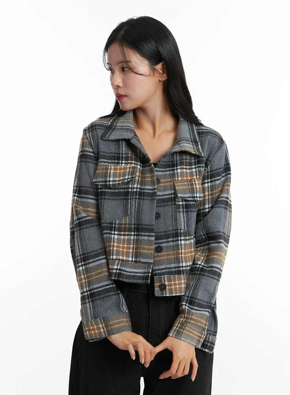 Checkered Crop Button Jacket OD307