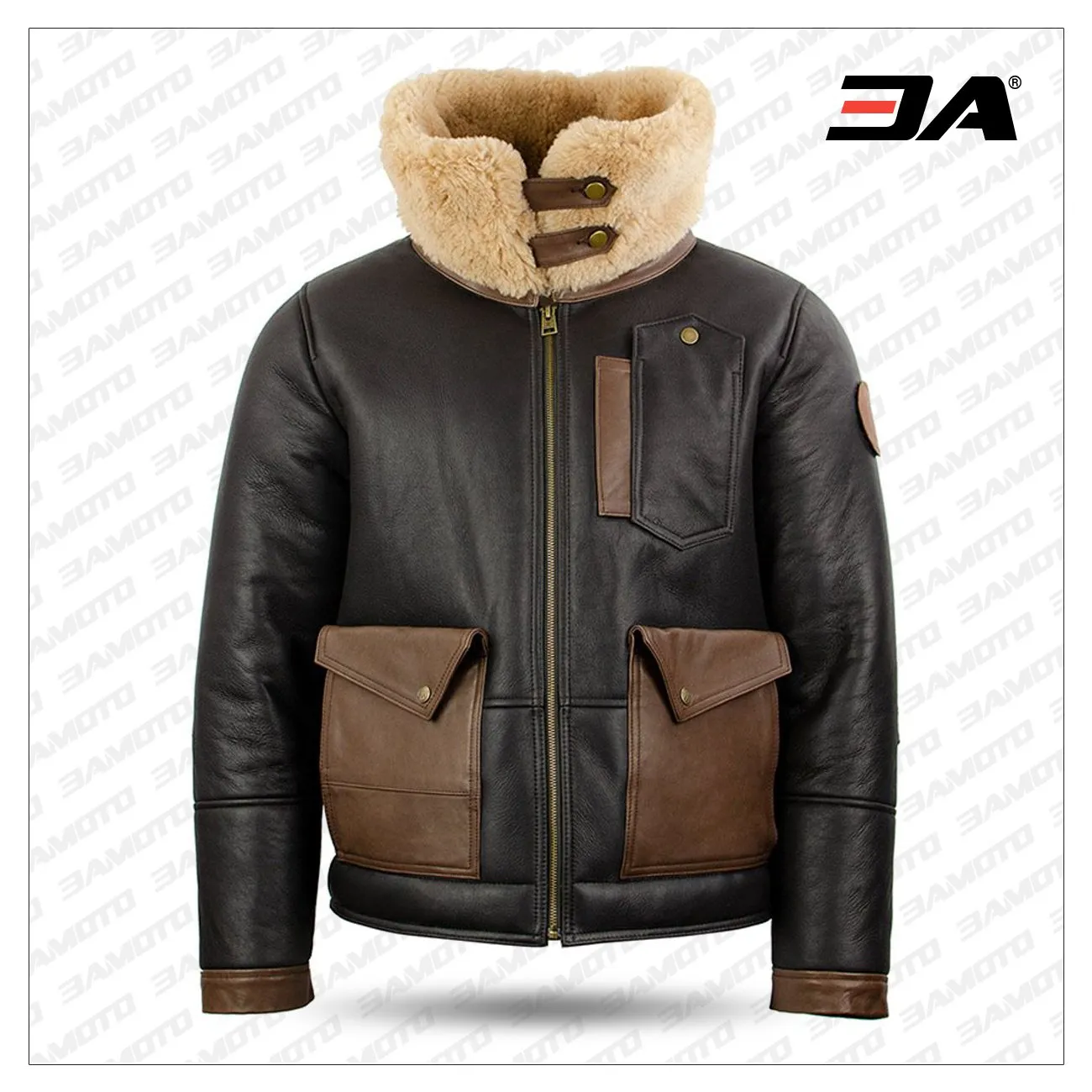 Chocolate Sheepskin Leather Bomber Jacket