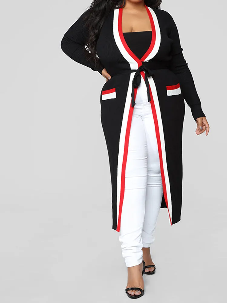 Contrast-Trim Wrapped Cardigan Coat