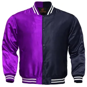 Custom Varsity Jackets Purple Navy Blue Satin Jacket Mens Letterman Jacket