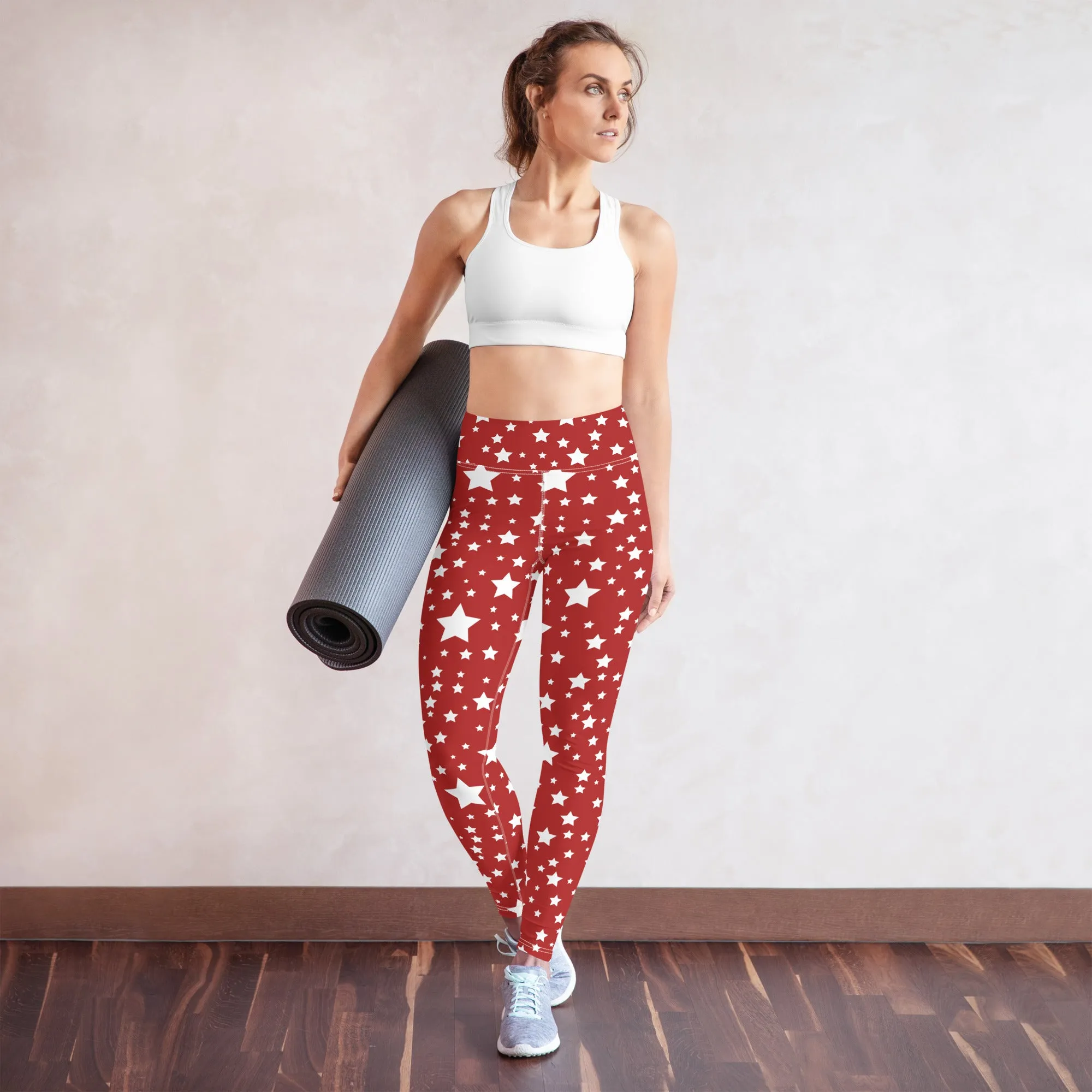 Deep Red and White Yoga Leggings, lioness-love