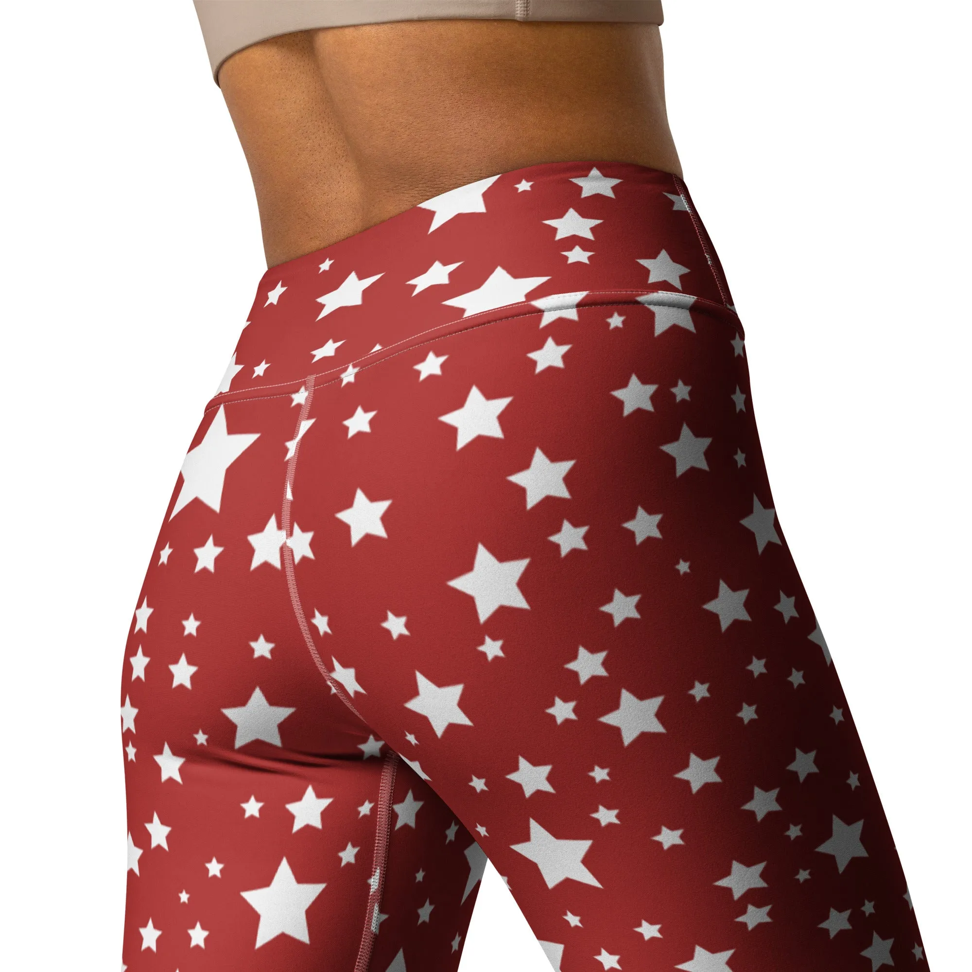 Deep Red and White Yoga Leggings, lioness-love