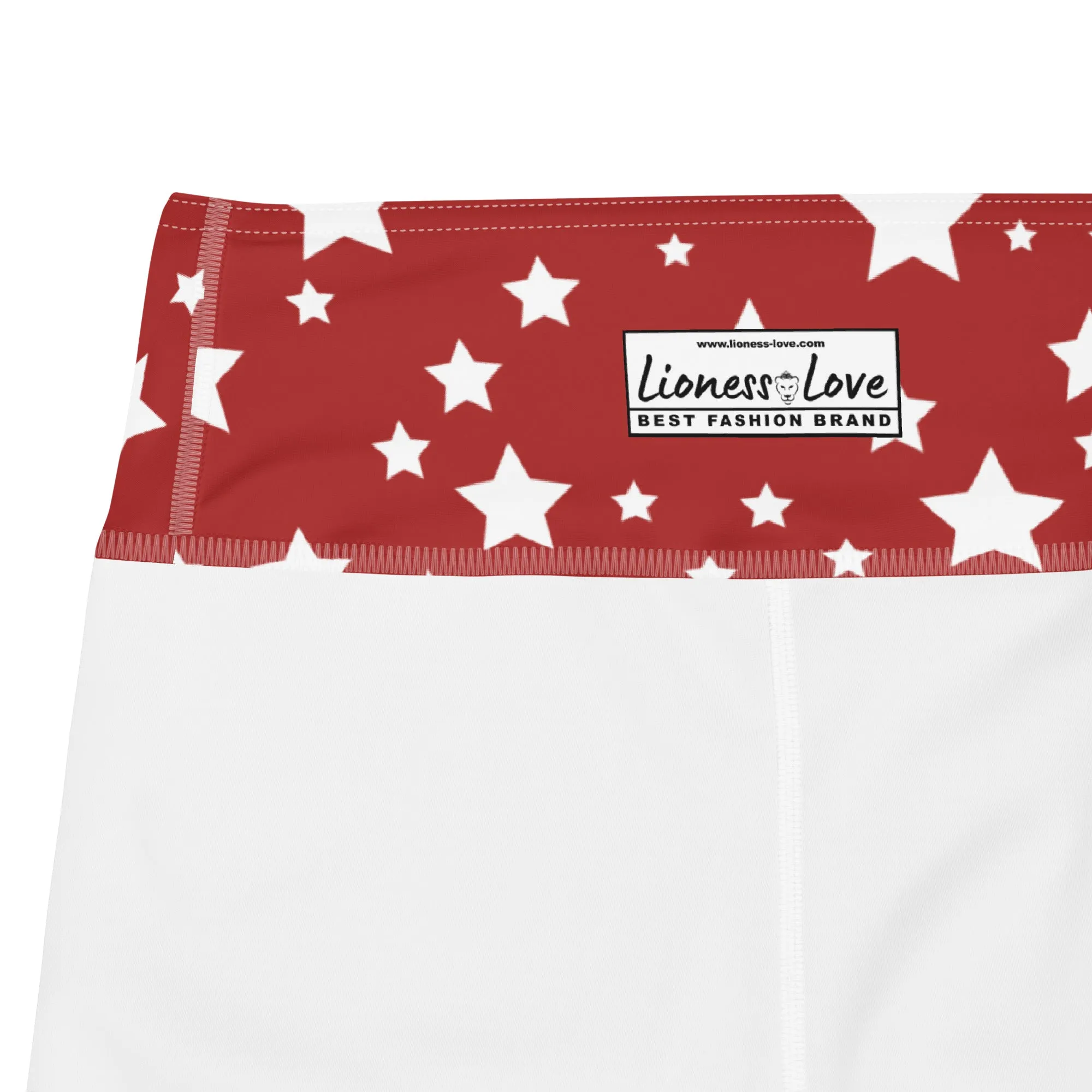 Deep Red and White Yoga Leggings, lioness-love