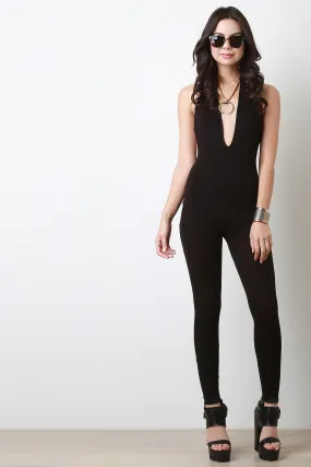 Deep V Halter Sleeveless Open Back Jumpsuit