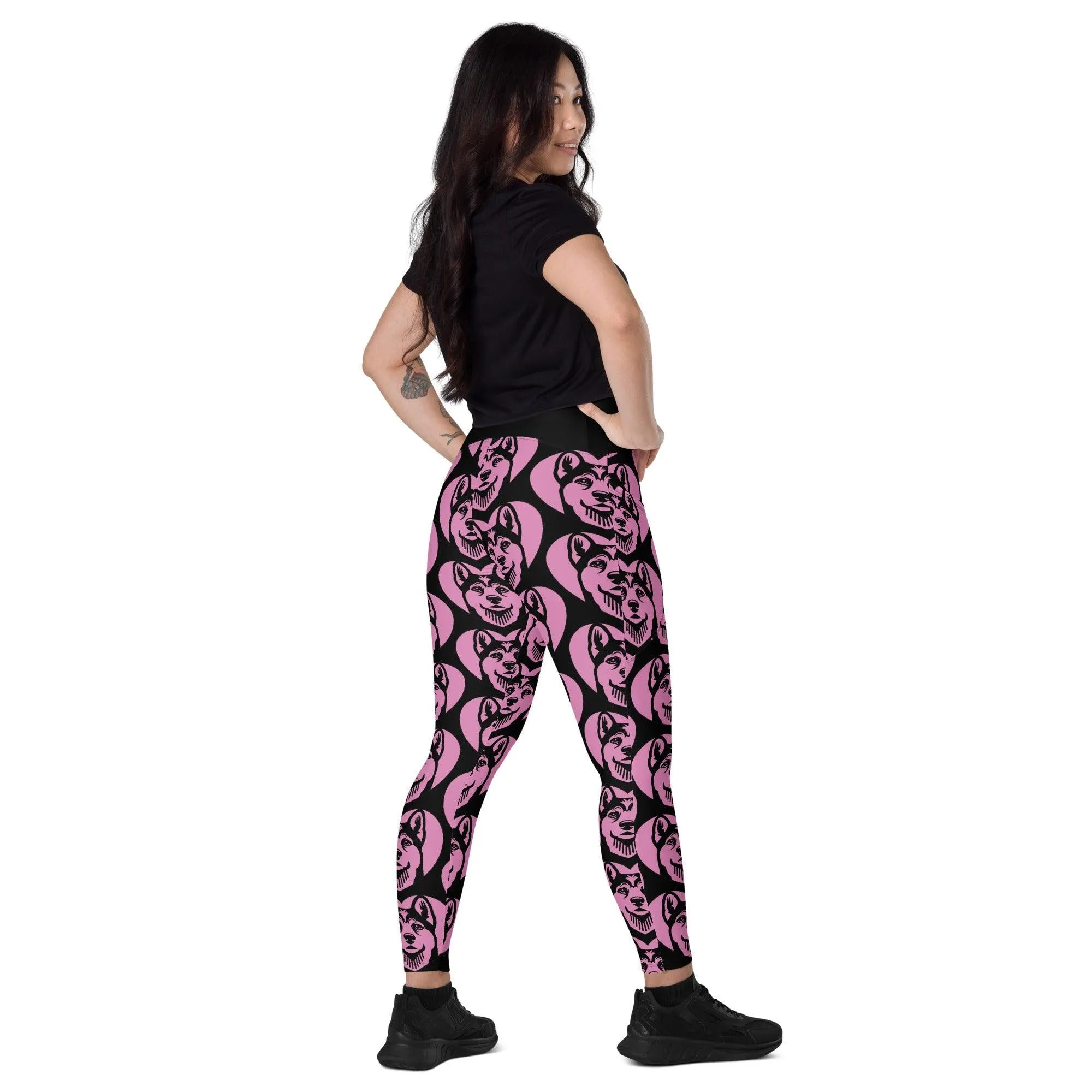 DOG BREED LEGGINGS with pockets - FINNISH KARELIAN BEAR - HERTTAHOUND - pink