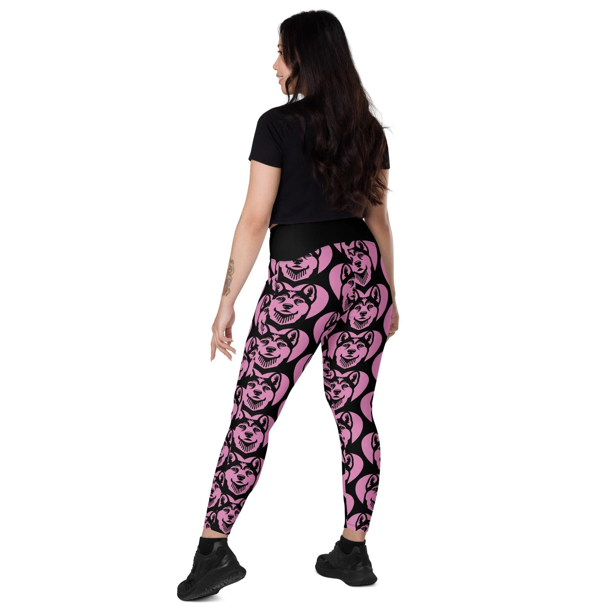 DOG BREED LEGGINGS with pockets - FINNISH KARELIAN BEAR - HERTTAHOUND - pink