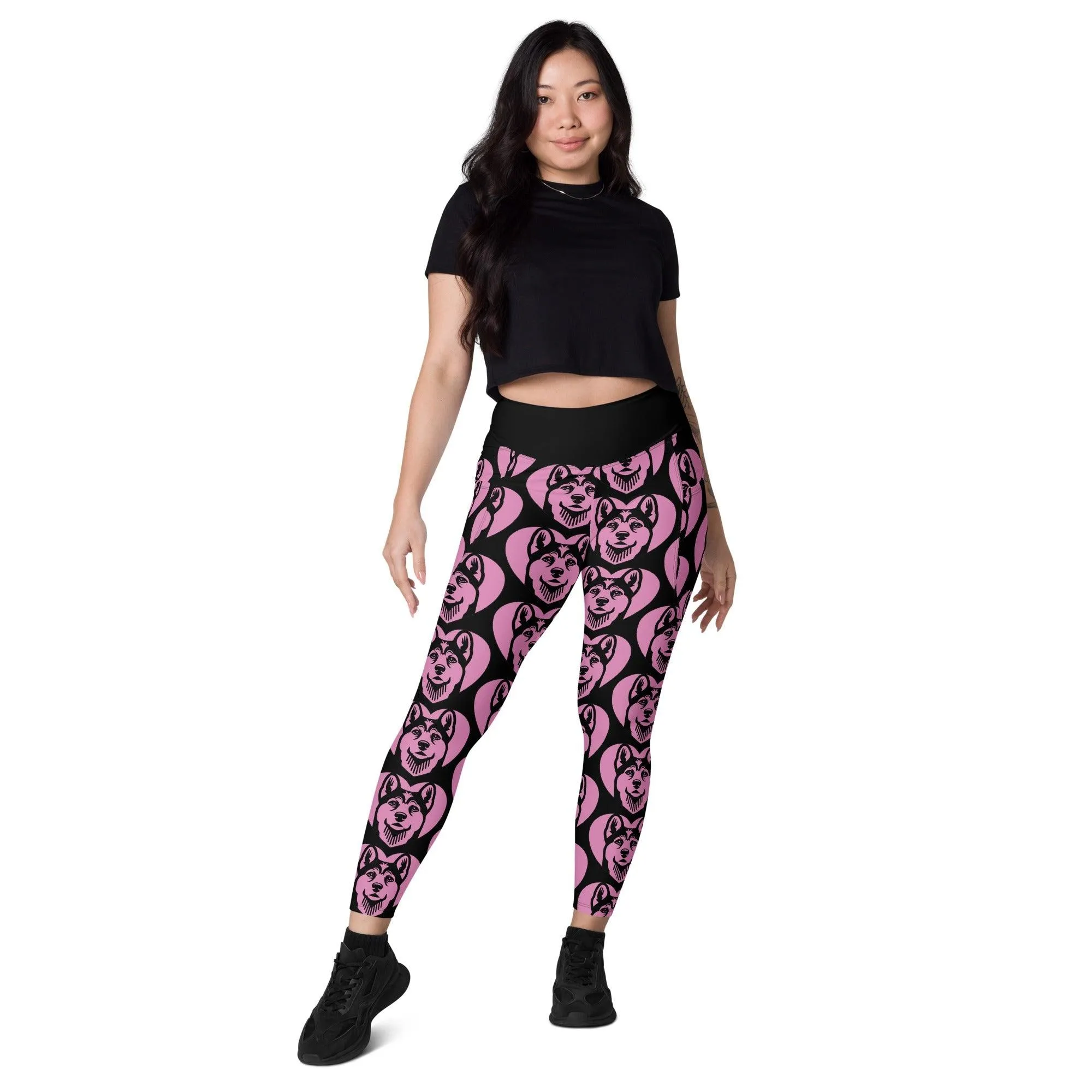 DOG BREED LEGGINGS with pockets - FINNISH KARELIAN BEAR - HERTTAHOUND - pink