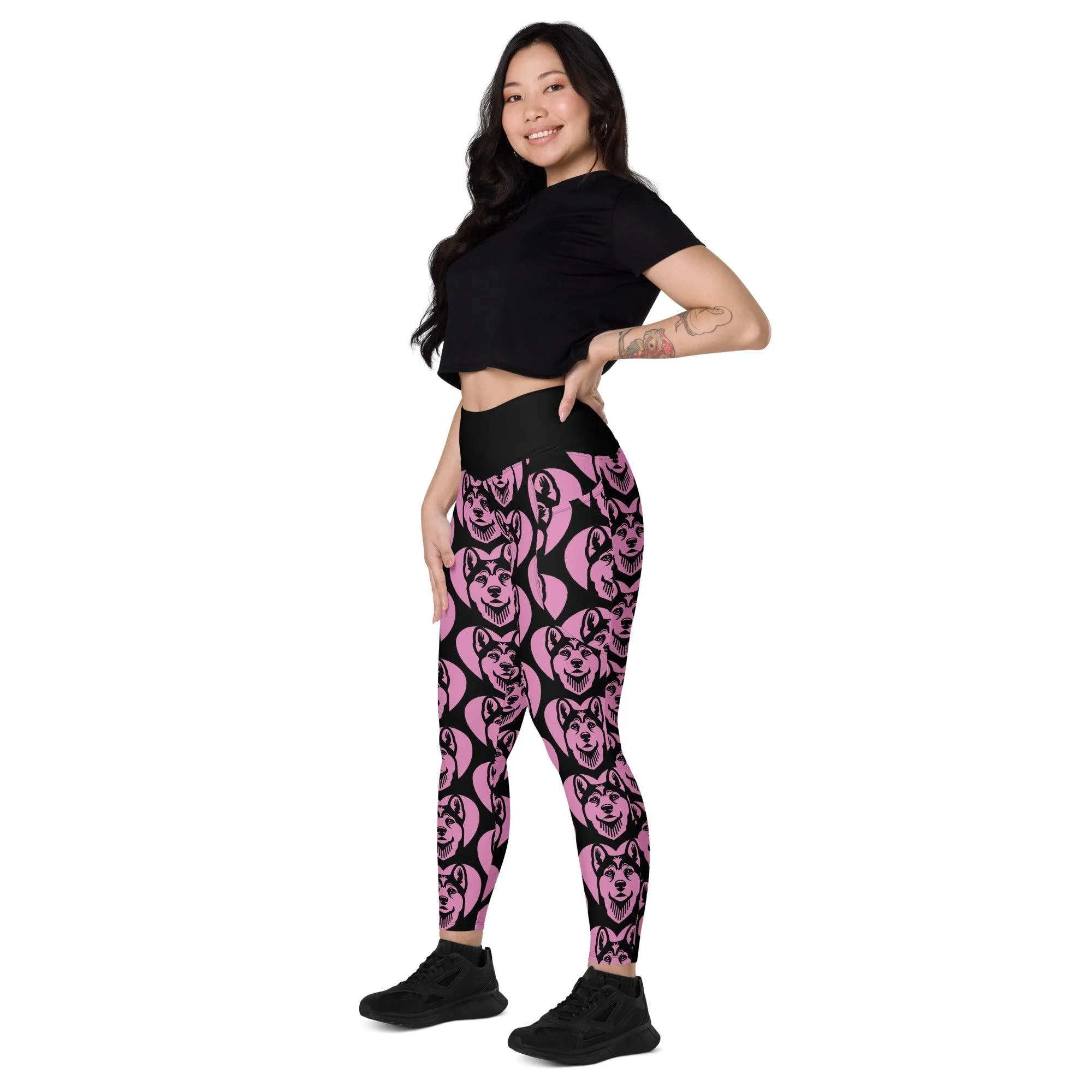 DOG BREED LEGGINGS with pockets - FINNISH KARELIAN BEAR - HERTTAHOUND - pink